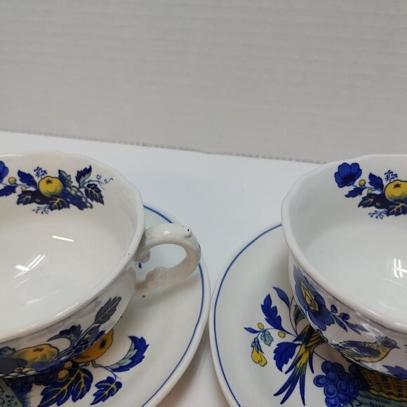 2 Cup Saucers Sets Spode Blue Bird England Yellow S3274 Floral Fruit Copeland - Picture 6 of 7